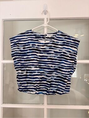 A.L.C. Navy & White Striped Cap-Sleeve Crop Top